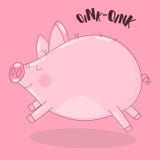 Image de vecteur d'un porc courant sur un fond rose avec les mots krouik-krouik Illustration pendant la nouvelle année, Noël, cop illustration stock Image de vecteur d'un porc courant sur un fond rose avec les mots krouik-krouik Illustration pendant la nouvelle année, Noël, cop illustration stock