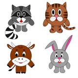 Image round the animals, raccoon, cat cow rabbit. vector image for labels. royalty free illustration Image round the animals, raccoon, cat cow rabbit. vector image for labels. royalty free illustration