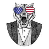Image tirée par la main animale de Wolf Dog Hipster pour le tatouage illustration libre de droits Image tirée par la main animale de Wolf Dog Hipster pour le tatouage illustration libre de droits