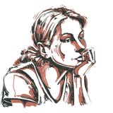 Image tirée par la main artistique de vecteur, portrait de melanchol sensible illustration libre de droits Image tirée par la main artistique de vecteur, portrait de melanchol sensible illustration libre de droits