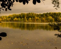 Framed lake reflections and autumn colors / Leaves frame and colorful trees royalty free stock image Framed lake reflections and autumn colors / Leaves frame and colorful trees royalty free stock image