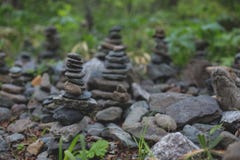 Image of wishing stones pyramid in the forest on Sakhalin island. stock images Image of wishing stones pyramid in the forest on Sakhalin island. stock images