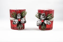 Imagem de dois ornamento da vela do Natal imagem de stock Imagem de dois ornamento da vela do Natal imagem de stock