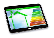 Imagem do conceito do uso eficaz da energia das construções 3D rendem de um digita imagem de stock Imagem do conceito do uso eficaz da energia das construções 3D rendem de um digita imagem de stock