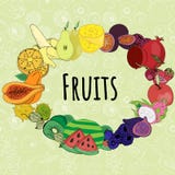 imagem dos frutos diferentes arranjados em um círculo em um fundo verde ilustração stock imagem dos frutos diferentes arranjados em um círculo em um fundo verde ilustração stock