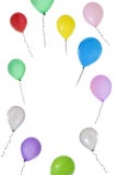 Imagem vertical dos balões das cores diferentes que voam no fundo branco com texto da cópia no meio imagem de stock Imagem vertical dos balões das cores diferentes que voam no fundo branco com texto da cópia no meio imagem de stock
