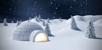 Imagen compuesta del iglú y de árboles iluminados en campo de nieve libre illustration Imagen compuesta del iglú y de árboles iluminados en campo de nieve libre illustration