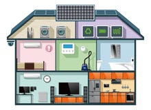 Imagen cortada de la casa económica de energía para el concepto elegante de la automatización casera ilustración del vector Imagen cortada de la casa económica de energía para el concepto elegante de la automatización casera ilustración del vector