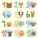 Imagen del vector de 12 meses para un bebé con los animales Una colección de las etiquetas engomadas de los niños con los números ilustración del vector Imagen del vector de 12 meses para un bebé con los animales Una colección de las etiquetas engomadas de los niños con los números ilustración del vector