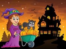 Imagen linda 3 de Halloween de la bruja y del gato libre illustration Imagen linda 3 de Halloween de la bruja y del gato libre illustration