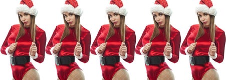 Imagen panorámica - mujer atractiva en el equipo de Papá Noel foto de archivo Imagen panorámica - mujer atractiva en el equipo de Papá Noel foto de archivo