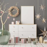 Imite encima del cartel en el interior de la Navidad en estilo escandinavo representación 3d stock de ilustración Imite encima del cartel en el interior de la Navidad en estilo escandinavo representación 3d stock de ilustración