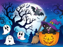 Immagine 4 di tema del gatto di Halloween illustrazione di stock Immagine 4 di tema del gatto di Halloween illustrazione di stock