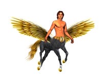 Immagine favolosa Pegaso - uomo del centauro con le ali dell'oro sui precedenti bianchi illustrazione vettoriale Immagine favolosa Pegaso - uomo del centauro con le ali dell'oro sui precedenti bianchi illustrazione vettoriale
