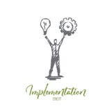 Implementation, man, idea, business, cogwheel concept. Hand drawn isolated vector. stock illustration Implementation, man, idea, business, cogwheel concept. Hand drawn isolated vector. stock illustration