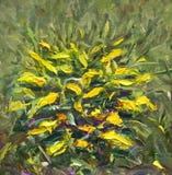 Impressionism palette knife painting abstract landscape Yellow green bush. Spring summer oil artwork Royalty Free Stock Photo Impressionism palette knife painting abstract landscape Yellow green bush. Spring summer oil artwork Royalty Free Stock Photo