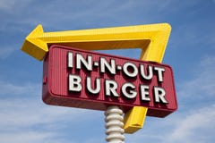 In-n-Out Burger Sign In Front Of Blue Sky Stock Images In-n-Out Burger Sign In Front Of Blue Sky Stock Images