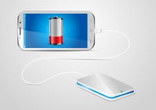 Incaricando un telefono cellulare di un powerbank illustrazione di stock Incaricando un telefono cellulare di un powerbank illustrazione di stock