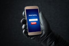 Incisione mobile di attività bancarie e concetto cyber di sicurezza fotografia stock Incisione mobile di attività bancarie e concetto cyber di sicurezza fotografia stock