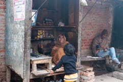 Indian small tea shop on the ghat at cold foggy winter morning. Varanasi Royalty Free Stock Images Indian small tea shop on the ghat at cold foggy winter morning. Varanasi Royalty Free Stock Images
