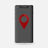 Indicador rojo del mapa en icono del vector del teléfono Navegador de los gps del símbolo endecha stock de ilustración Indicador rojo del mapa en icono del vector del teléfono Navegador de los gps del símbolo endecha stock de ilustración