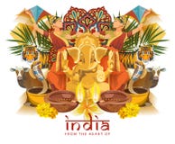 Indisk loppmall Från hjärtan av Indien Vektorillustrationen i tappning utformar royaltyfri illustrationer Indisk loppmall Från hjärtan av Indien Vektorillustrationen i tappning utformar royaltyfri illustrationer