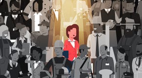 Indivíduo da multidão de Stand Out From do líder da mulher de negócios, grupo dos povos do candidato do recrutamento dos recursos ilustração royalty free Indivíduo da multidão de Stand Out From do líder da mulher de negócios, grupo dos povos do candidato do recrutamento dos recursos ilustração royalty free