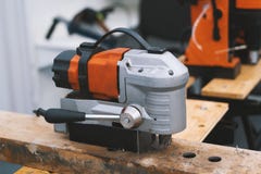 Industrial tool for work in a woodshop - machine saw royalty free stock photography Industrial tool for work in a woodshop - machine saw royalty free stock photography