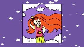 charming redhead princess smiling with clouds moving around