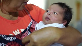Infant cuddled by grandmother stock video footage Infant cuddled by grandmother stock video footage