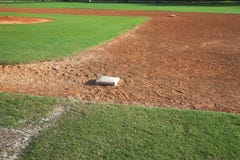 Infield di baseball della gioventù dal lato della prima base il giorno soleggiato immagini stock Infield di baseball della gioventù dal lato della prima base il giorno soleggiato immagini stock