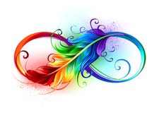 Infinity symbol with rainbow feather