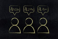 Influencers sociaux de media avec de grandes quantités de disciples dans les icônes illustration stock Influencers sociaux de media avec de grandes quantités de disciples dans les icônes illustration stock
