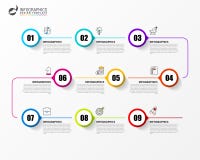 Infographic design template. Timeline concept with 9 steps