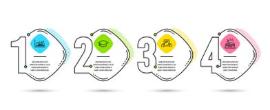Infographic graph, Receive file and Graduation cap icons. Typewriter sign. Vector stock illustration Infographic graph, Receive file and Graduation cap icons. Typewriter sign. Vector stock illustration