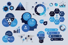 Infographic set blue color scheme business graph arrow elements chart visualization stock illustration Infographic set blue color scheme business graph arrow elements chart visualization stock illustration