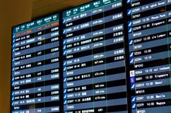 Infos de vol sur le panneau d'affichage dans l'aéroport image libre de droits Infos de vol sur le panneau d'affichage dans l'aéroport image libre de droits