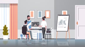 Ing?nieurs d'architecte d'?quipe tra?ant le plan urbain de b?timent de mod?le sur l'ordinateur filtrant le bureau de concept de p illustration libre de droits Ing?nieurs d'architecte d'?quipe tra?ant le plan urbain de b?timent de mod?le sur l'ordinateur filtrant le bureau de concept de p illustration libre de droits