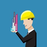 Ingenieur met ter beschikking de bouw, het conceptenvector van de de groeistad vector illustratie Ingenieur met ter beschikking de bouw, het conceptenvector van de de groeistad vector illustratie