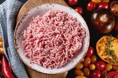 Ingredients For Cooking - Minced Meat, Tomatoes And Spices Royalty Free Stock Photos