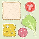 Ingredients for a sandwich. It is possible to cut it with a scissors along the contour. Vector illustration for children`s creati royalty free illustration Ingredients for a sandwich. It is possible to cut it with a scissors along the contour. Vector illustration for children`s creati royalty free illustration
