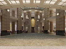 Ingresso moderno dell'hotel con spazio ed i balconi interni multilivelli L'interno dell'ingresso dell'hotel in uno stile classico royalty illustrazione gratis Ingresso moderno dell'hotel con spazio ed i balconi interni multilivelli L'interno dell'ingresso dell'hotel in uno stile classico royalty illustrazione gratis