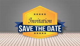Inivitation save the date badge in 3D room view Royalty Free Stock Photography Inivitation save the date badge in 3D room view Royalty Free Stock Photography
