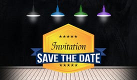 Inivitation save the date badge in 3D room view Stock Photos Inivitation save the date badge in 3D room view Stock Photos