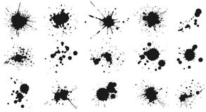 Ink drops and splashes. Blotter spots, liquid paint drip drop splash and ink splatter. Artistic dirty grunge abstract