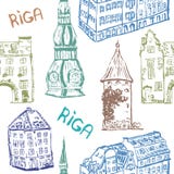 Vector elements seamless pattern of Riga old town in color royalty free illustration Vector elements seamless pattern of Riga old town in color royalty free illustration