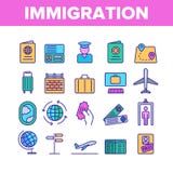 Inmigración, en el extranjero sistema linear de los iconos del vector del viaje ilustración del vector Inmigración, en el extranjero sistema linear de los iconos del vector del viaje ilustración del vector