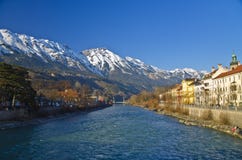 Inn river and city at Innsbruck stock images Inn river and city at Innsbruck stock images