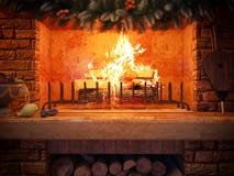 Innenraum des neuen Jahres der Illustration 3D mit Kamin im Haus Franc vektor abbildung Innenraum des neuen Jahres der Illustration 3D mit Kamin im Haus Franc vektor abbildung