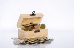 Inner lid with gold coin, white background Isolate The concept of treasure and value for money. Stock Photo Inner lid with gold coin, white background Isolate The concept of treasure and value for money. Stock Photo